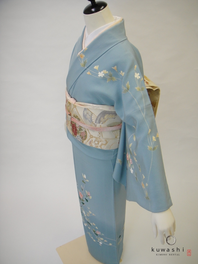 クワシ着物レンタル　スカイブルー加賀調正絹訪問着