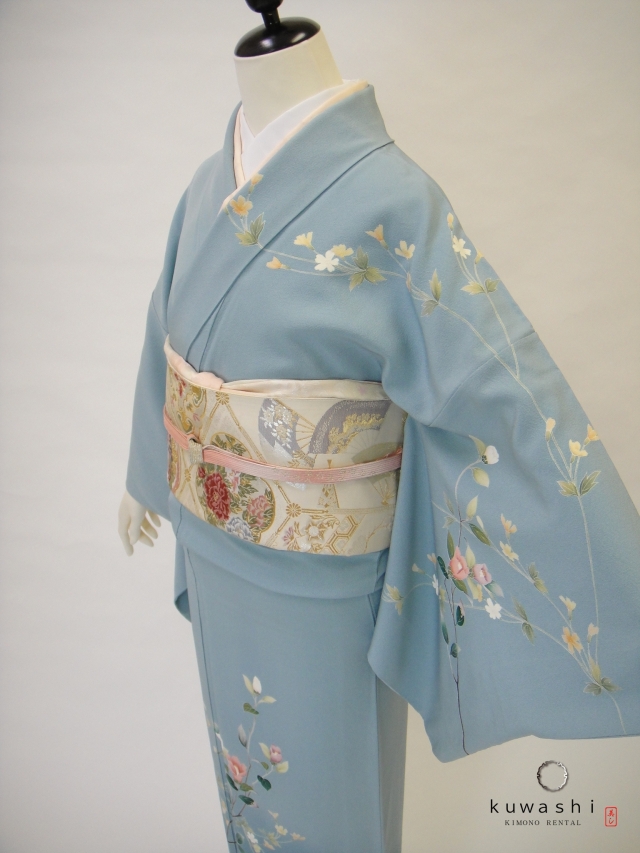 クワシ着物レンタル　スカイブルー加賀調正絹訪問着