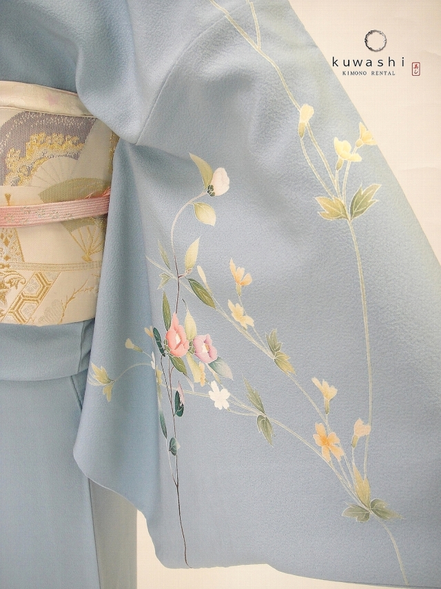 訪問着　フルセット　着物　正絹　スモールサイズ　結婚式　七五三　四季草花　G2 レンタル着物】【往復送料無料】【東京都内着付代無料】 20011