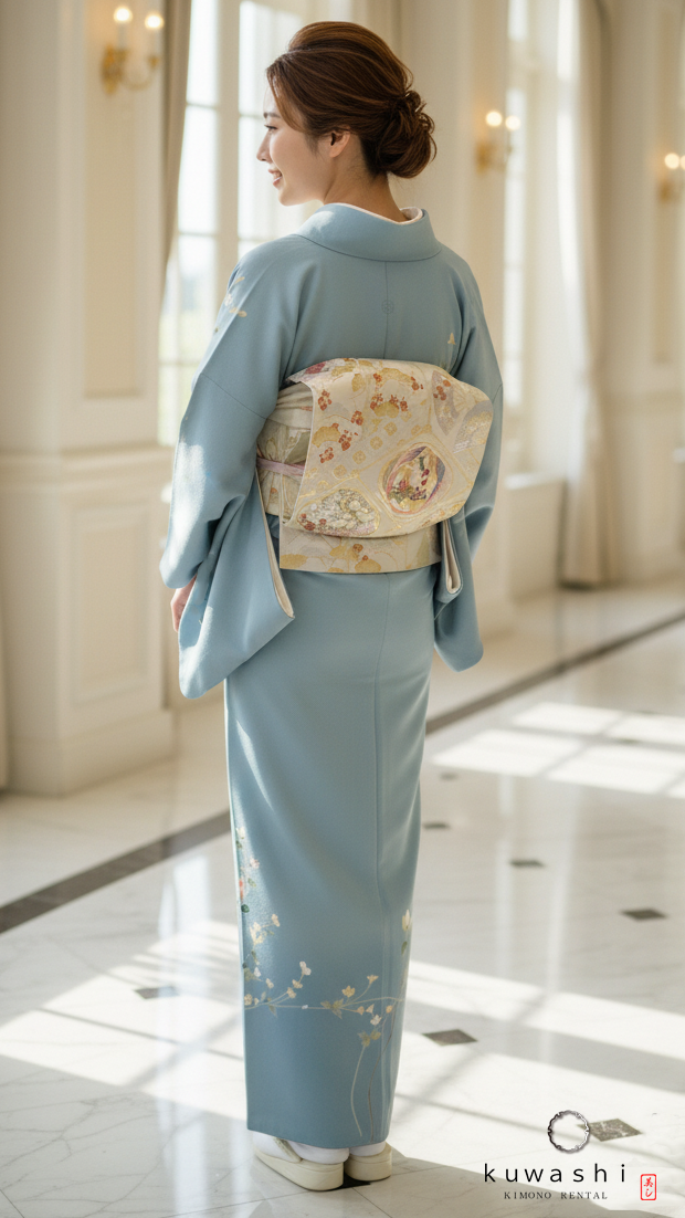 クワシ着物レンタル スカイブルー加賀調正絹訪問着