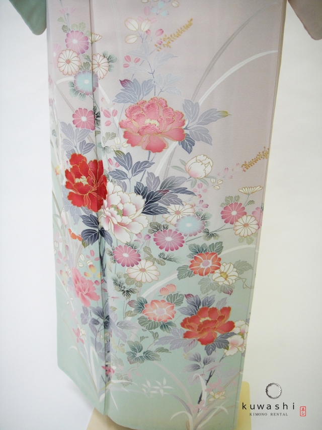 ピンクベージュ正絹訪問着　袋帯フルセット【レンタル　身長１５０cm～１６０ｃｍ】品番２００１２