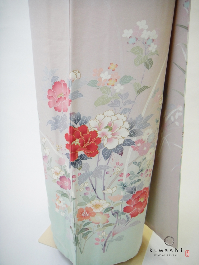 ピンクベージュ正絹訪問着　袋帯フルセット【レンタル　身長１５０cm～１６０ｃｍ】品番２００１２