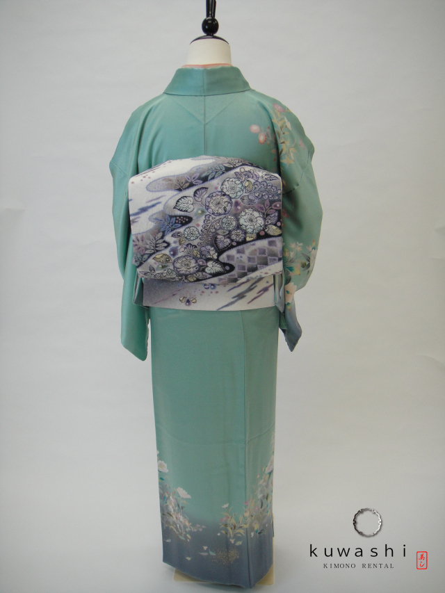 正絹訪問着レンタル】 10014 ペパーミントグリーン正絹訪問着