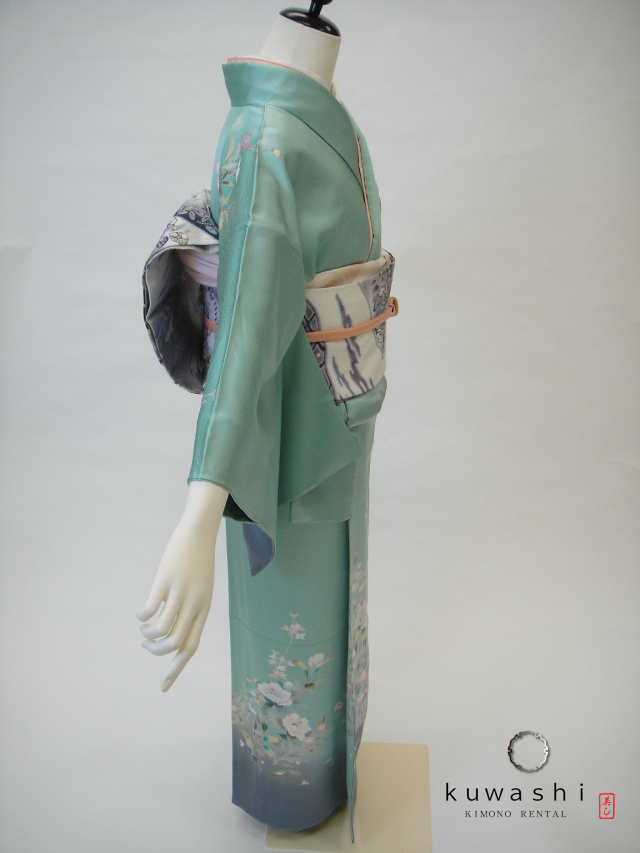 正絹訪問着レンタル】 10014 ペパーミントグリーン正絹訪問着