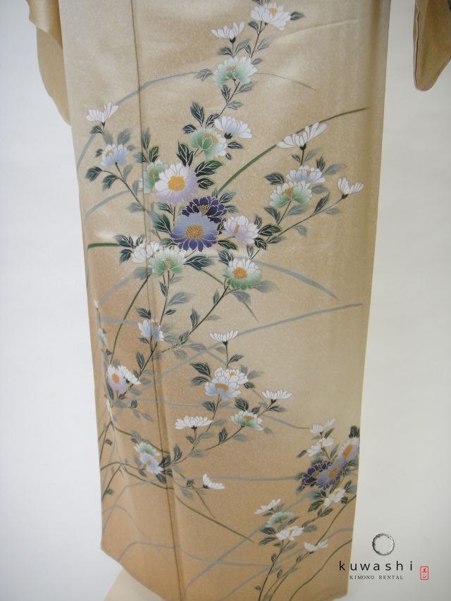クワシ着物レンタル　ライトゴールド金彩単衣訪問着