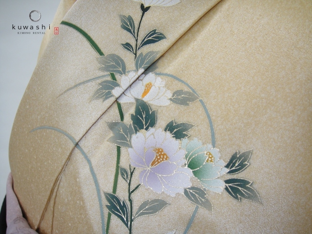 クワシ着物レンタル　ライトゴールド金彩単衣訪問着