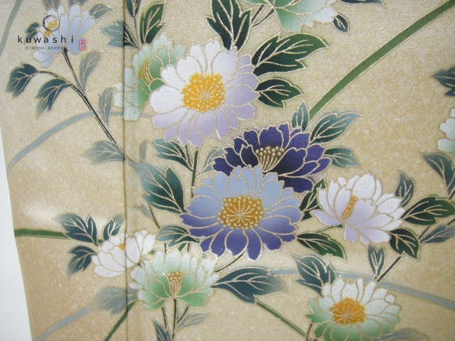 クワシ着物レンタル　ライトゴールド金彩単衣訪問着