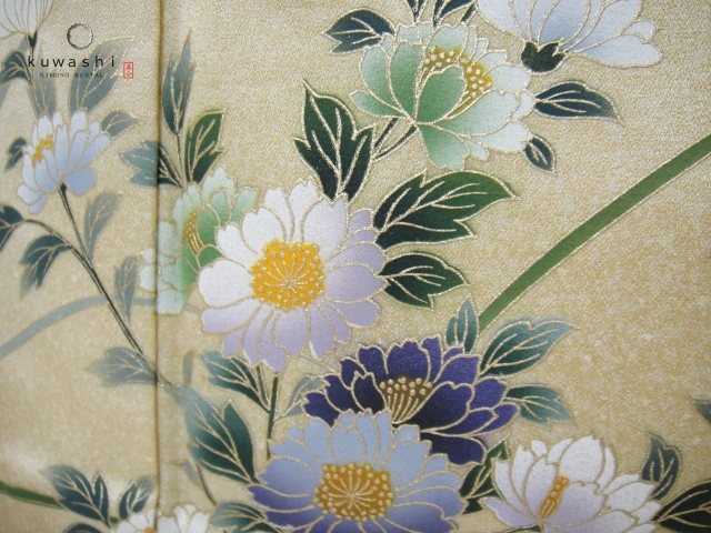 クワシ着物レンタル　ライトゴールド金彩単衣訪問着