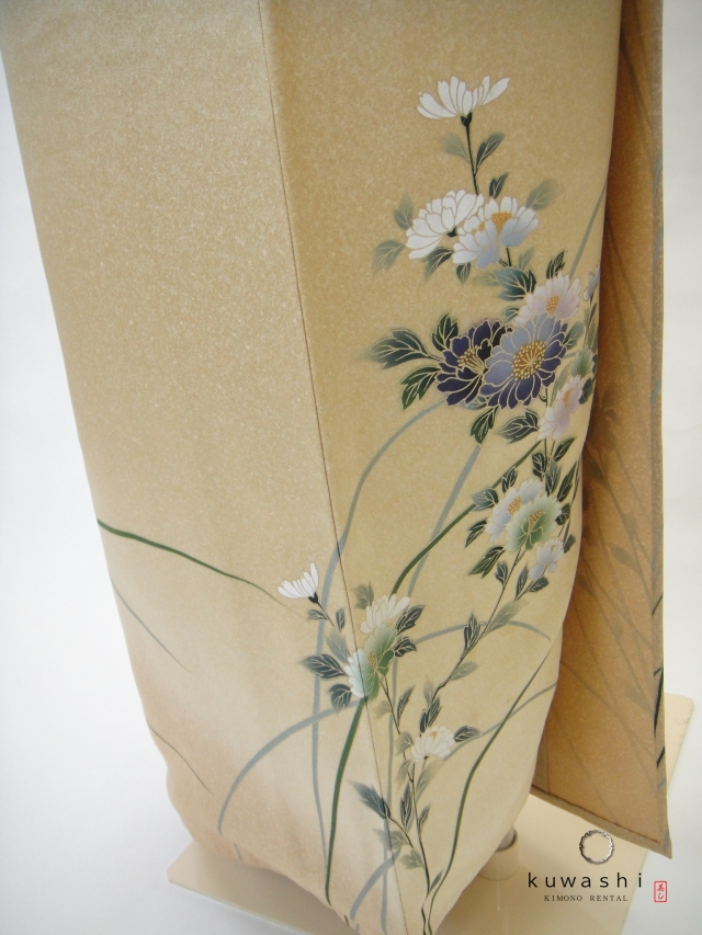 クワシ着物レンタル　ライトゴールド金彩単衣訪問着