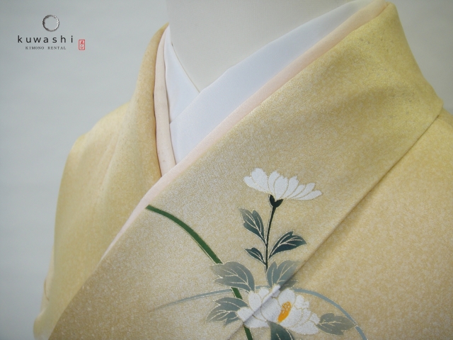 レンタル単衣着物】 20010 ライトゴールド金彩正絹訪問着 【往復