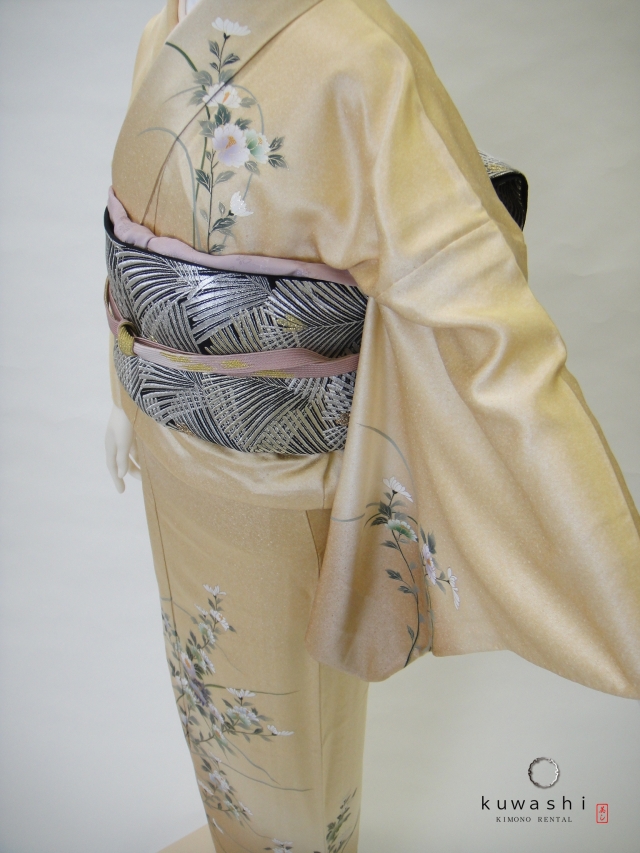 クワシ着物レンタル　ライトゴールド金彩単衣訪問着