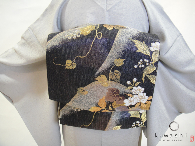 クワシ着物レンタル シルバーグレー/ブラウン正絹付下訪問着