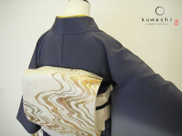 正絹附下訪問着レンタル】 10016 紺／ぼかし正絹付下訪問着金彩