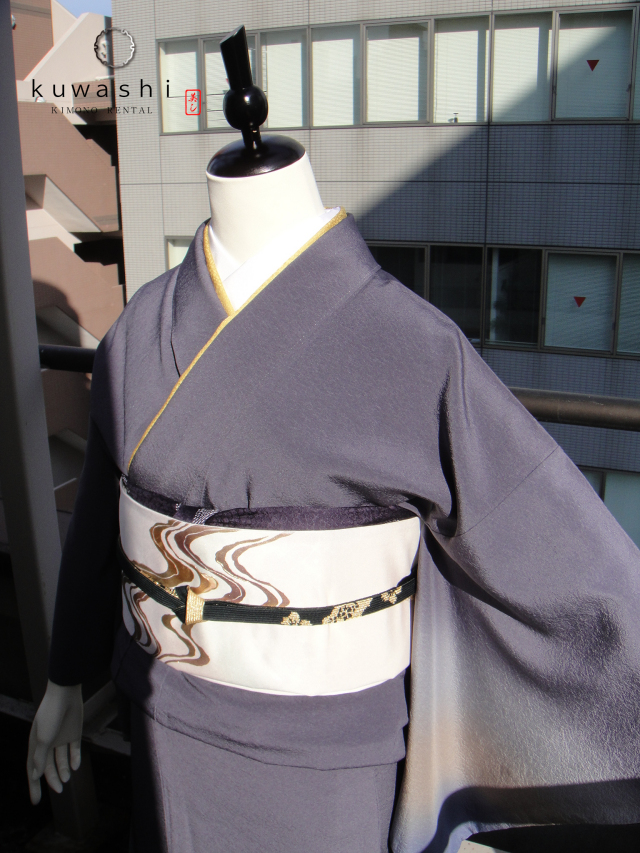 正絹附下訪問着レンタル】 10016 紺／ぼかし正絹付下訪問着金彩