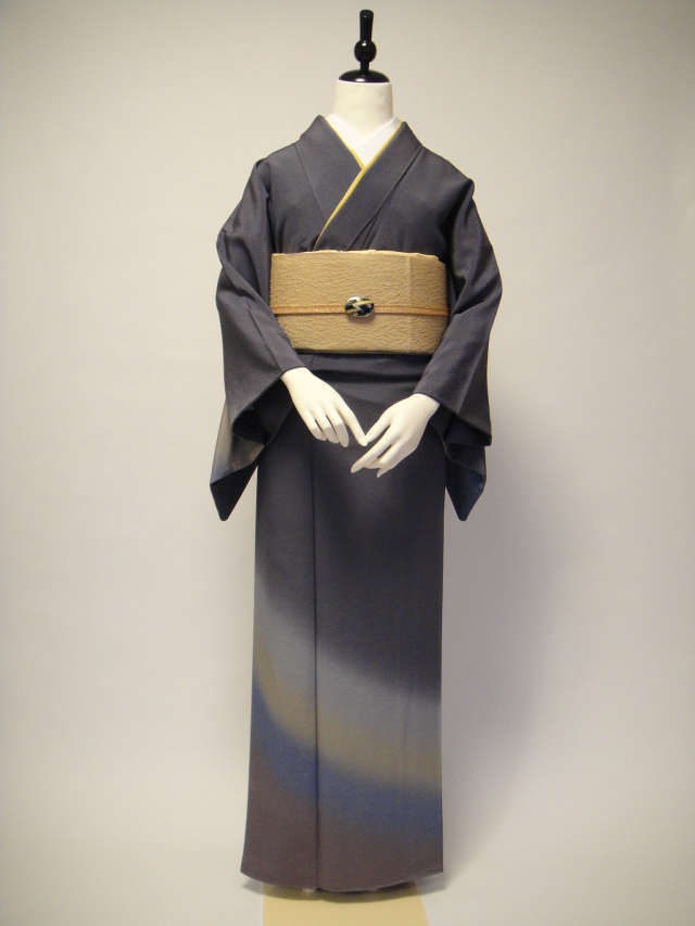 クワシ着物レンタル グレーぼかし正絹付下訪問着 真珠帯