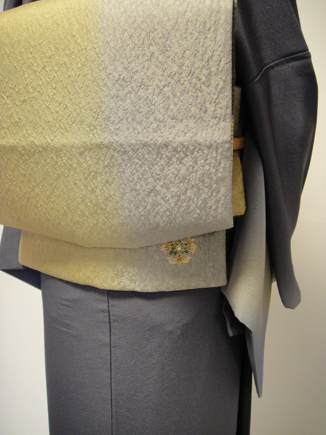 クワシ着物レンタル グレーぼかし正絹付下訪問着 真珠帯