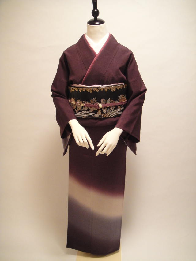 深紫三色ぼかし正絹付下訪問着