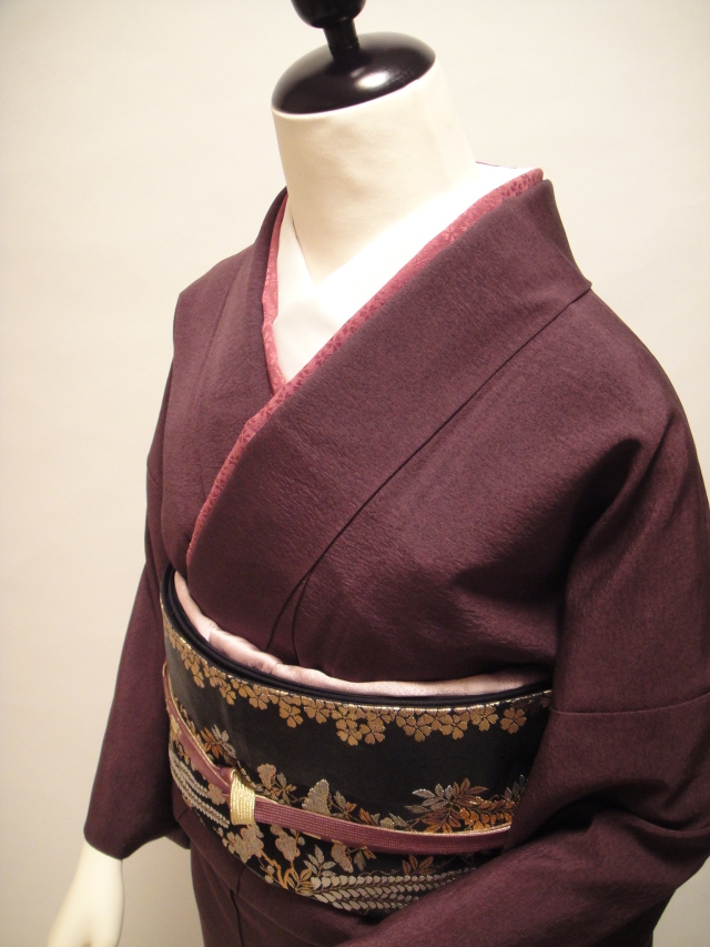 深紫三色ぼかし正絹付下訪問着　箔袋帯フルセット