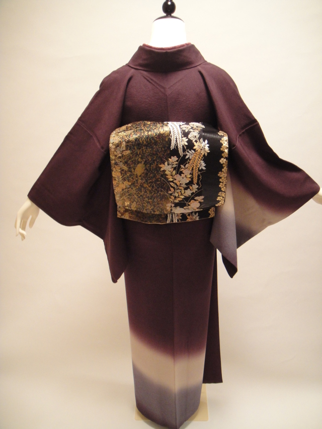 深紫三色ぼかし正絹付下訪問着　箔袋帯フルセット