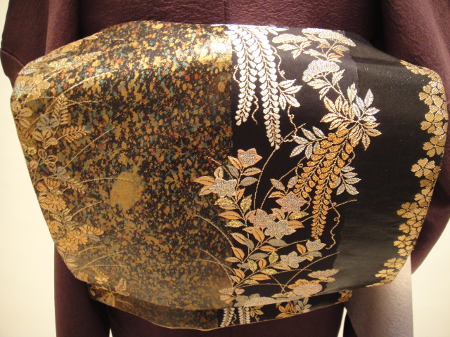 深紫三色ぼかし正絹付下訪問着　箔袋帯フルセット