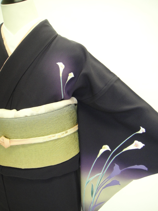 クワシ着物レンタル 紫黒色カラー柄正絹付下げ訪問着