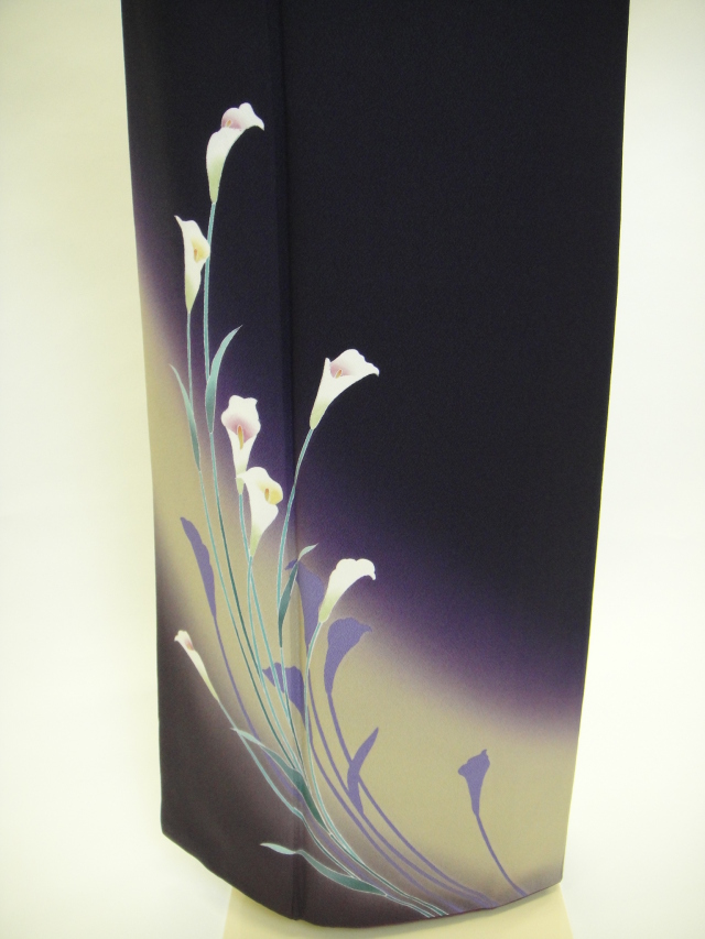 クワシ着物レンタル 紫黒色カラー柄正絹付下げ訪問着