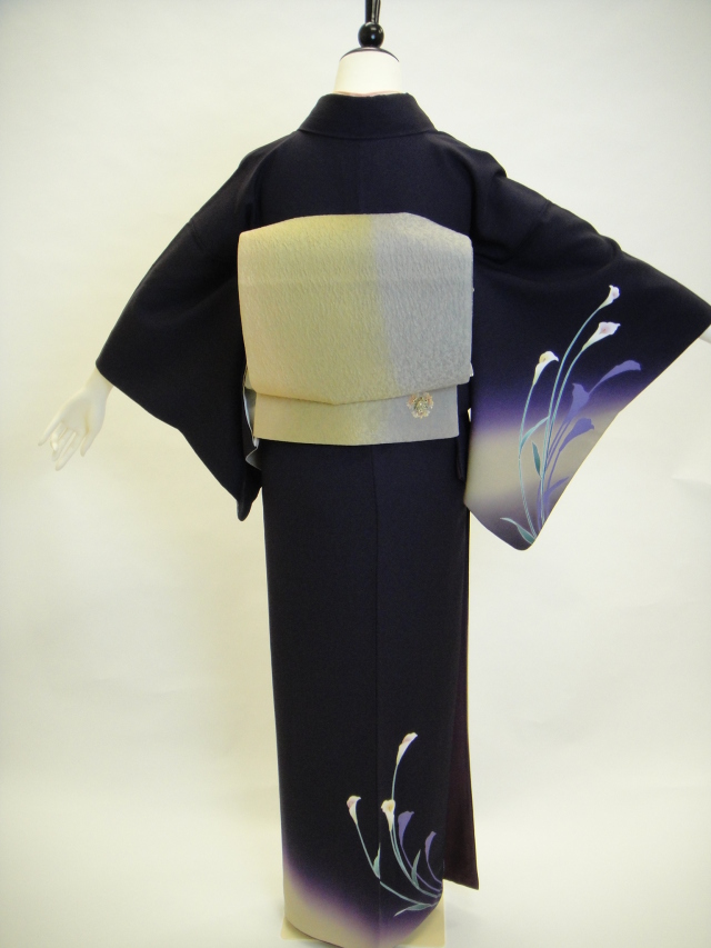 クワシ着物レンタル 紫黒色カラー柄正絹付下げ訪問着