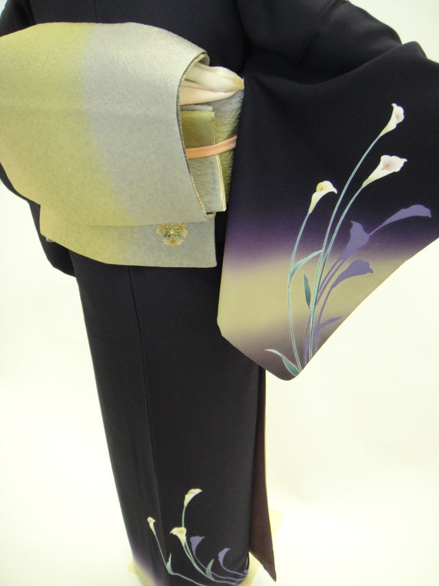 クワシ着物レンタル 紫黒色カラー柄正絹付下げ訪問着