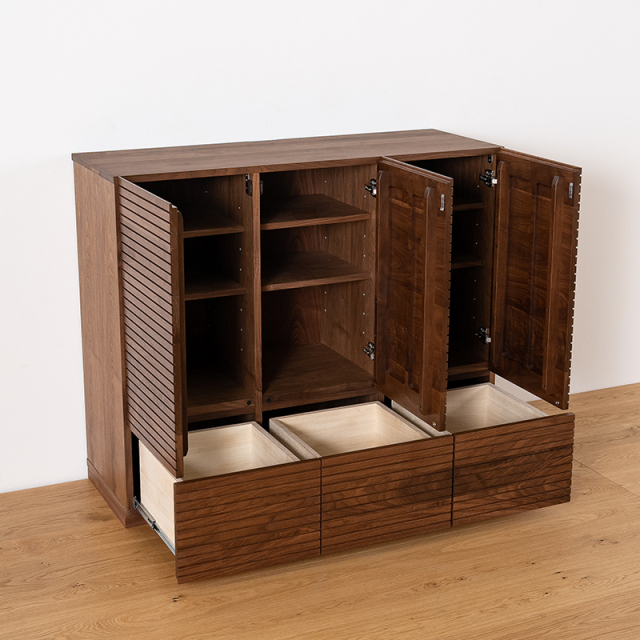 天然木、無垢材使用サイドキャビネット風雅／FUUGA-幅1460mm（ウォルナット・ウォルナット-スリット）st15