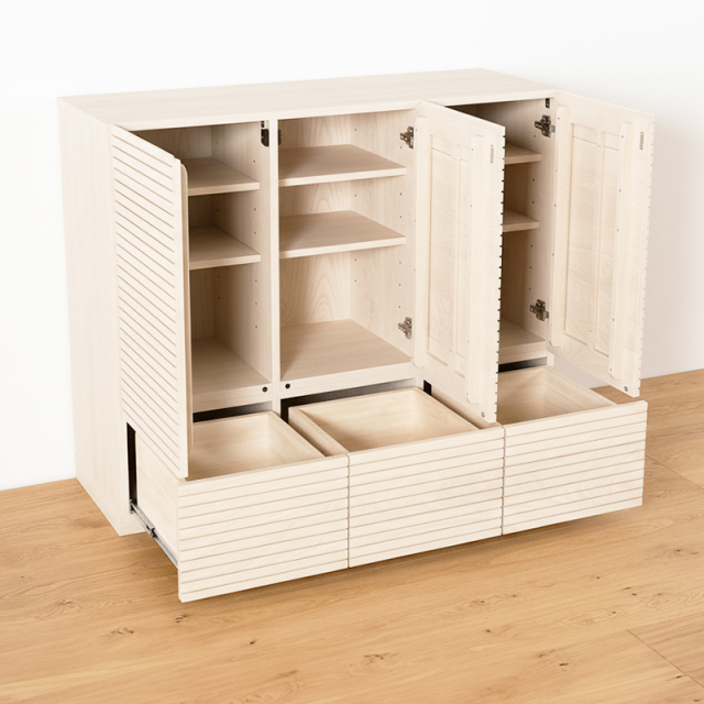 風雅／FUUGA　サイドキャビネット 幅1460 mm（ホワイトアッシュ-スリット）