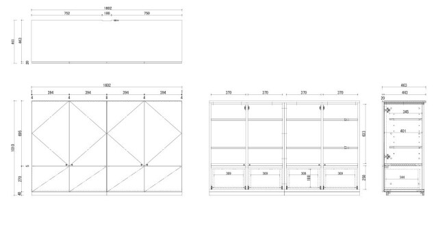 風雅／FUUGA　サイドキャビネット 幅1600mm（ウォールナット・ウォルナット-スリット