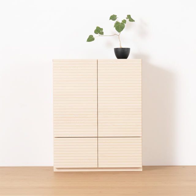 風雅／FUUGA　サイドキャビネット 幅980 mm（ホワイトアッシュ-スリット）