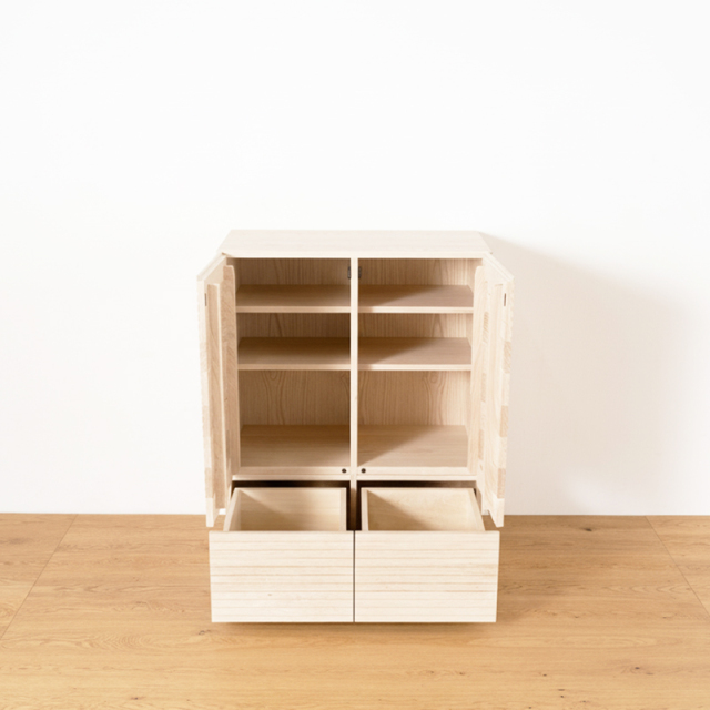 風雅／FUUGA サイドキャビネット98（ホワイトアッシュ-スリット）