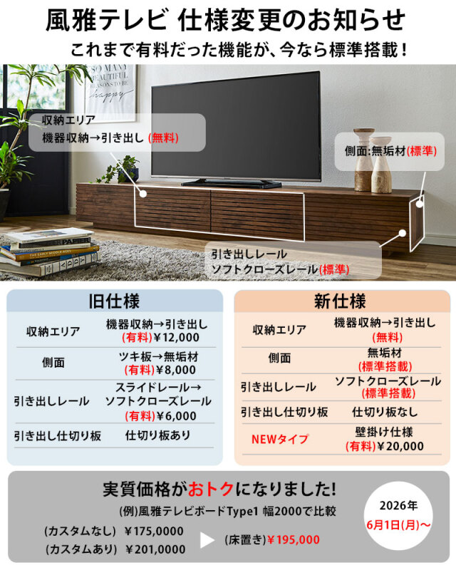 お知らせ_風雅テレビボード仕様変更