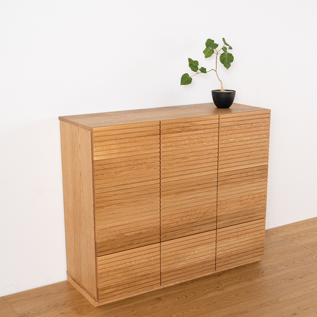 風雅／FUUGA　サイドキャビネット 幅1460mm（ホワイトオーク-スリット）