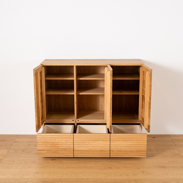 風雅／FUUGA　サイドキャビネット 幅1460mm（ホワイトオーク-スリット）