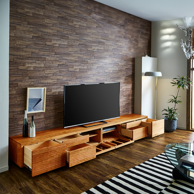 【サイズオーダー可】天然木、無垢材使用テレビボード 風雅／FUUGA タイプ2-幅3000mm（センダン・‐スリット）