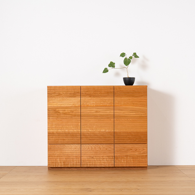 風雅／FUUGA　サイドキャビネット 幅1460mm（ブラックチェリー-スリット）