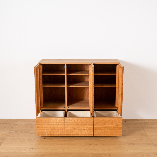 風雅／FUUGA　サイドキャビネット 幅1460mm（ブラックチェリー-スリット）