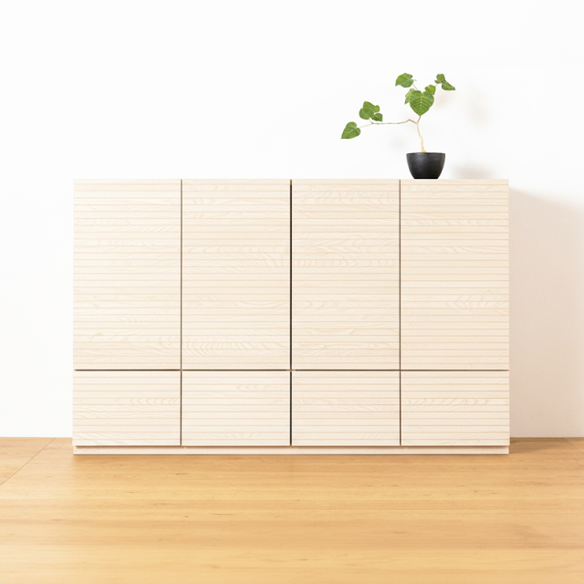 風雅／FUUGA　サイドキャビネット 幅1600 mm（ホワイトアッシュ-スリット）