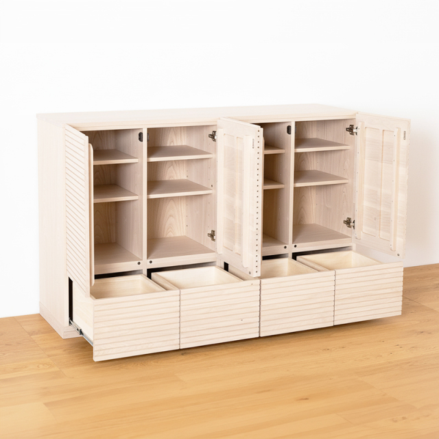 風雅／FUUGA　サイドキャビネット 幅1600 mm（ホワイトアッシュ-スリット）