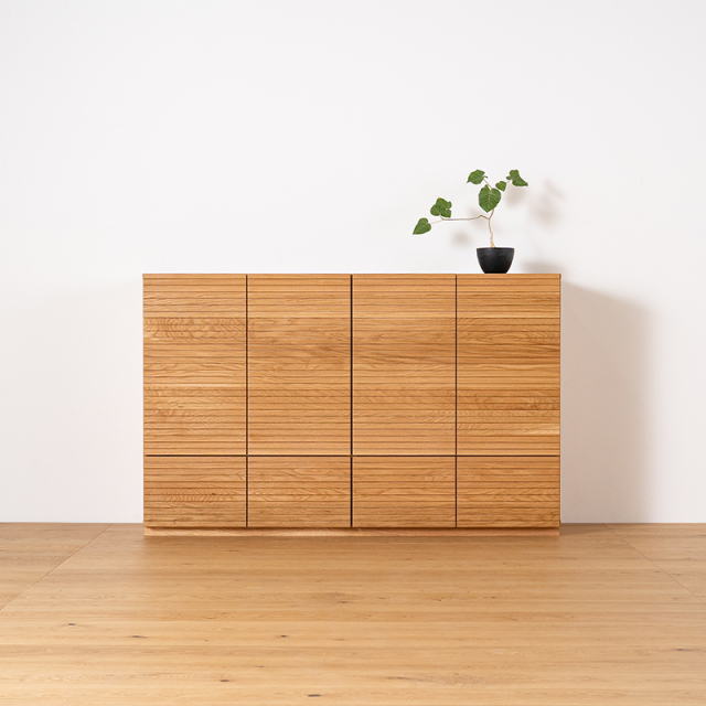 風雅／FUUGA　サイドキャビネット 幅1600 mm（ホワイトオーク-スリット）