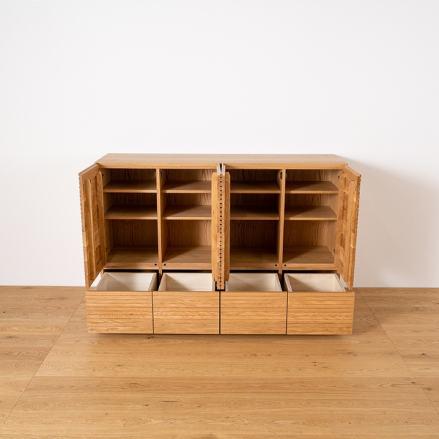 風雅／FUUGA　サイドキャビネット 幅1600 mm（ホワイトオーク-スリット）