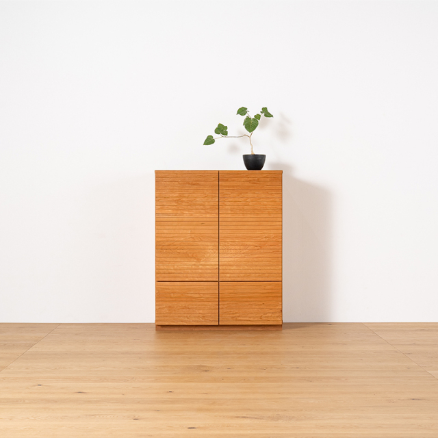 天然木・無垢材使用のシンプル家具シリーズ 風雅 サイドキャビネット ブラックチェリー