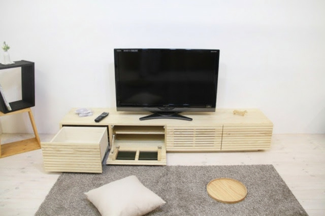 【サイズオーダー可】天然木、無垢材使用テレビボード 風雅／FUUGA-幅2000mm（ホワイトアッシュ‐スリット）st