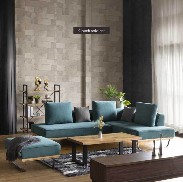 カウチソファセット　(2Px1 + カウチx1 + スツールx1 + クッション小x2 + クッション大x3)