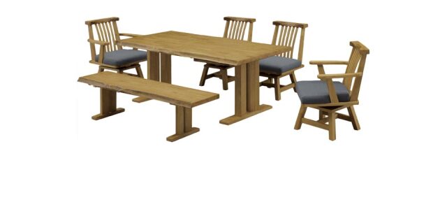 ダイニング6点セット　（180テーブル+160ベンチ+肘付回転チェア2脚+肘無回転チェア2脚）