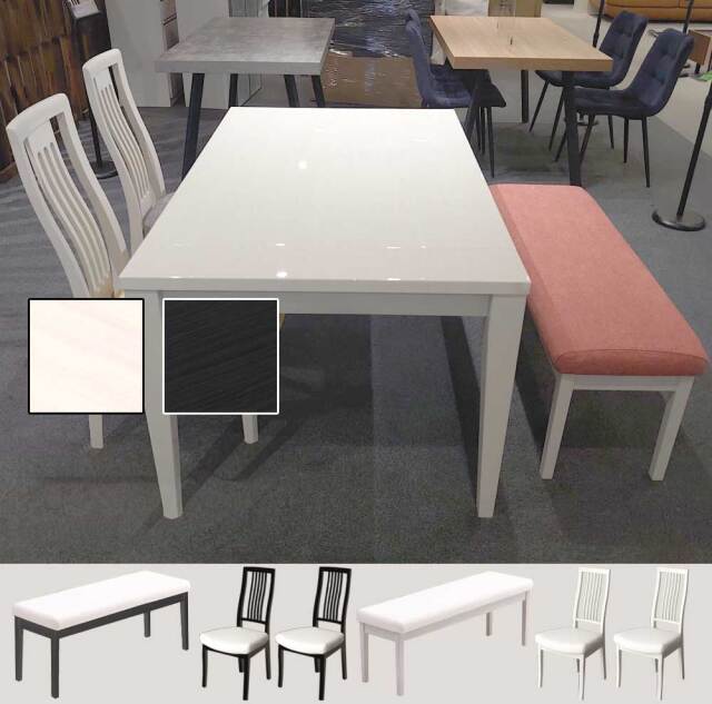 ダイニング4点セット　(130-180伸長テーブル + チェアx2脚 + ベンチ)