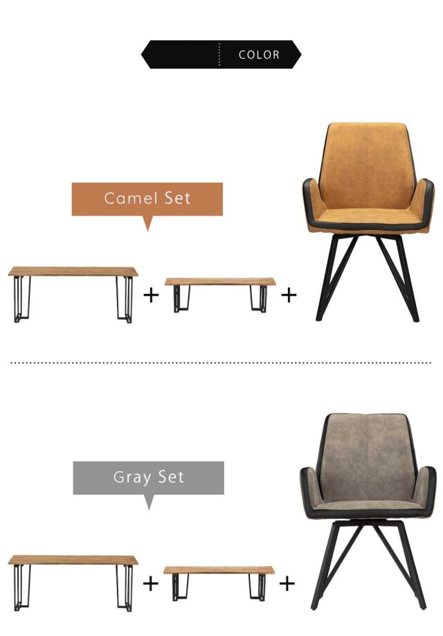 ダイニング5点セット　(180テーブル+150ベンチ+回転肘付チェア3脚)
