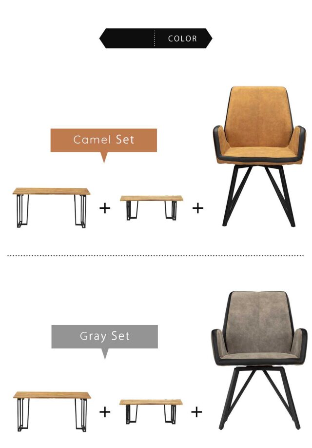 ダイニング4点セット　(150テーブル+120ベンチ+回転肘付チェア2脚)